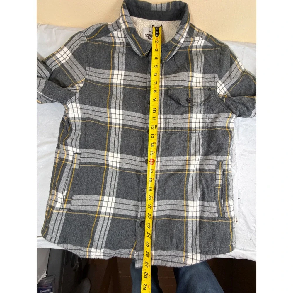 The North Face Mens Sherpa Lined Flannel Shirt Jacket Gray Plaid Size M Medium